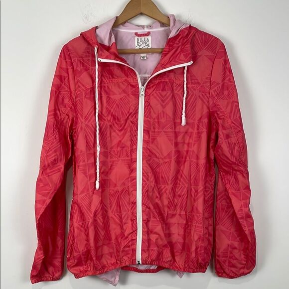 Billabong Red-Orange Women’s Large Belt Pack Windbreaker Jacket In A Bag Hooded - Picture 1 of 9